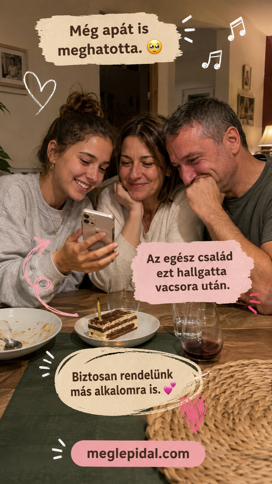 Egész család hallgatja a dalt vacsora után